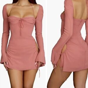 NEW House of CB Baby Pink Chiffon Cutout Halter Mini Dress Size Small